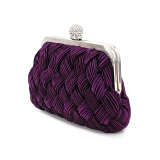 Evening Bag - Sophisticated Woven Satin Evening Clutch with Jeweled Ball Clasp - BG-AF12601PL